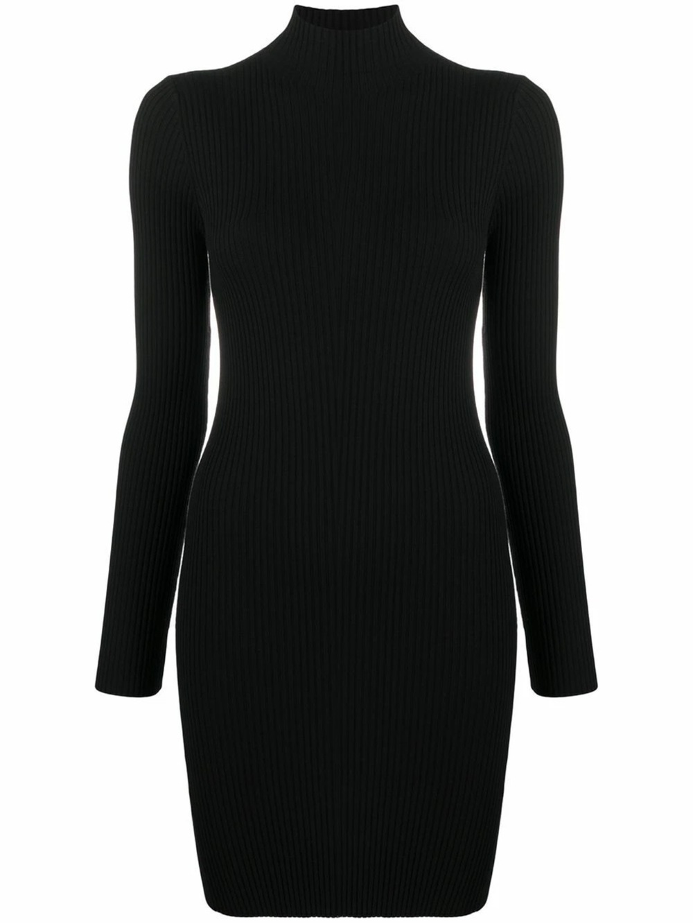 Wolford Size Medium Black Ribbed Long-Sleeve Mini Dress